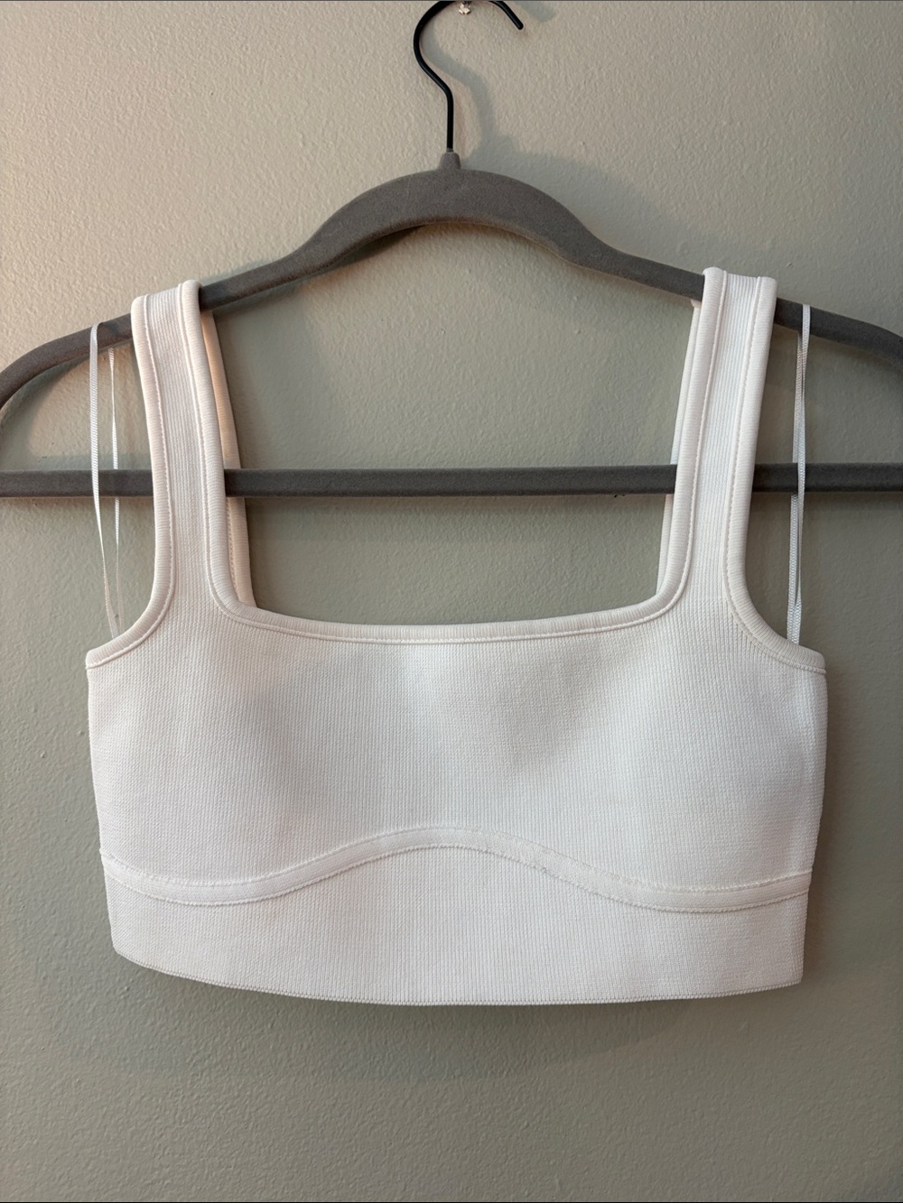 Zara Cream Ribbed Square-Neck Crop Top